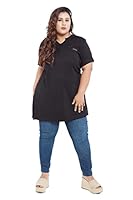 CUPID Women's Cotton Plus Size Half Sleeves Long Top for Summer and Semi Summers with Pocket for Ladies T Shirt_Black Top_5X-Large