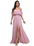 Ever-Pretty Women's Ruffles Off-Shoulder Leg Slit Sexy Christmas Party Dresses Dusty Pink US4
