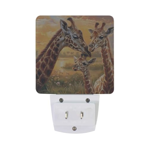 Image of Giraffes Family Night Lights 2 Pack Plug-in Wall Led Nightlight Auto Dusk-to-Dawn Sensor Lamps for Bedroom Kitchen Bathroom