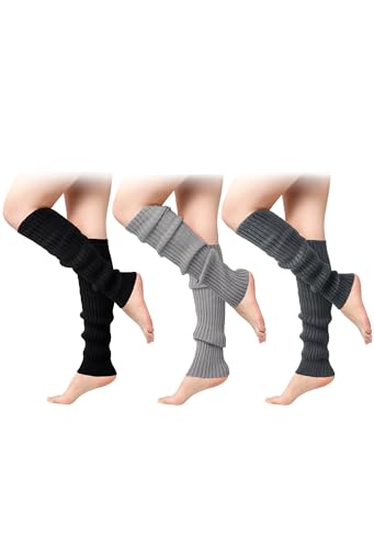 Image of Passionbility 3 Pairs Leg Warmers for Women - Leg Warmers 80s Ribbed Knitted Long Socks for Party Sports