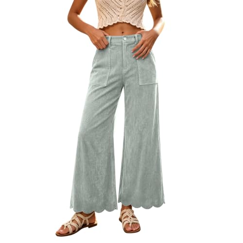 Corduroy Pants Women Scalloped Hem Brown Wide Leg Pants Loose Trousers