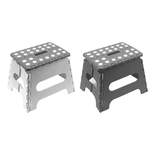 AC - Pack de 2 Taburete Plegable - Fabricado en PVC - Multiusos de plástico Resistente y Duradero. Ideal para escuelas, guarderías u hogar. - 21 x 17 x 18 cm - Blanco y Gris