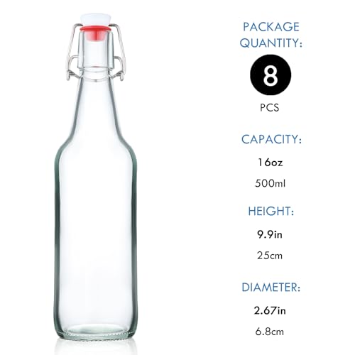 Image of YEBODA 16 oz Clear Swing Top Glass Bottles with Airtight Lids, 8 Pack