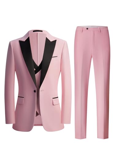 Men's Suit 3-Piece Slim Fit Wedding Tuxedo Double Breasted Vest Pant Set Peak Lapel One Button Blazer Jacket