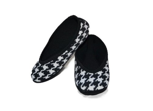 Women's Ballet Flat Slipper, Black and White Hounds Tooth, X-Large2