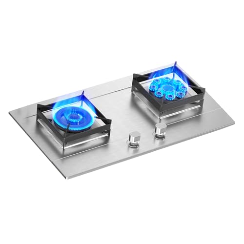 Cocina De Gas De Acero Inoxidable 5,2kW Doble Cavidad,ideal For El Hogar,con Gran Capacidad Almacenamiento Energía,for Restaurantes Puestos Comida Familiares.(LPG)