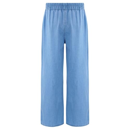 Junior Girls Jeans Stretch Waist Ripped Wide Leg Pants Schoolgirl Fashion Denim Pants Casual Playwear2
