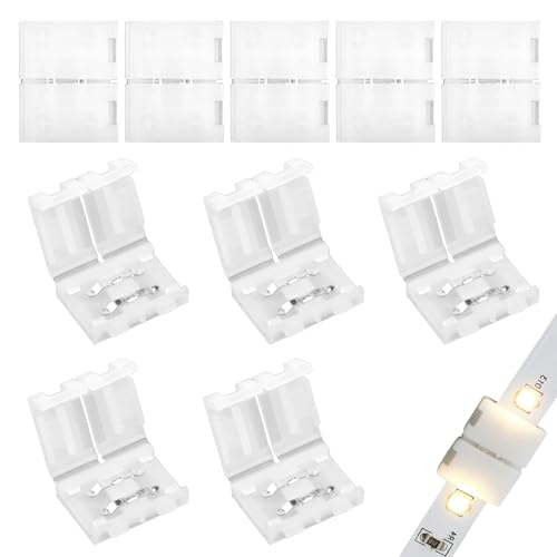 Novstuf 10Pcs LED Strip Connector 2 Pin 3528 2835 LED Connector 8mm DIY Strip to Strip Unwired Solderless Connection Quick Connectors Adapter for 12v 24v Single Color Led Strip Lights
