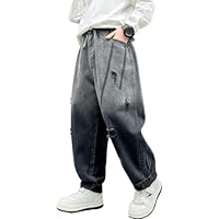 ESORNUG Baggy Jeans Jungen Weite Bein Jeans Auffällige Bequeme Denim Hosen Casual Superweiche Gerade Freizeithose Jeanshose 170