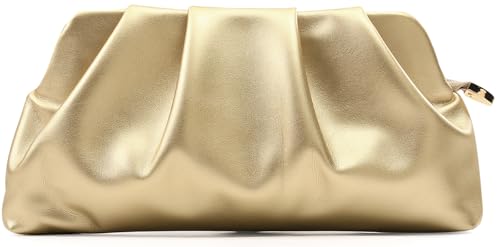 Bolsa feminina para noite franzida, bolsa tiracolo com corrente de metal removível (ouro claro), Ouro pálido