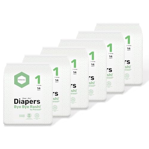 Image of PARASOL Clear+Dry Disposable Diapers | RashShield Protection, Leakproof Design, Hypoallergenic | Size 1, (7-14 lbs) 84 Count