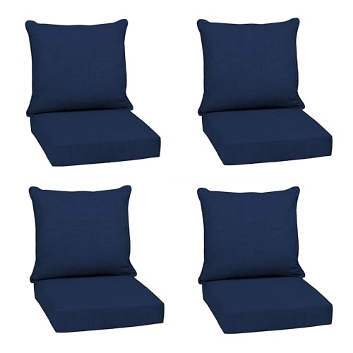 Image of Arden Deep Seat Outdoor Chair Cushion Set (4-Pack), 24 in x 24 in, Weather-Proof, Rain-Proof, Fade Resistant Patio Cushion Set for Chair, Sofa, and Couch Sapphire Blue Leala