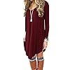 DEARCASE Women's T-Shirt Dress Wine Red Medium V-Neck Spring Winter Casual Loose Long Sleeve Fall Wedding Guest Knee Length Jersey Flowy Stretch Solid A-Line Tunic Swing Sweater Tunic Dresses