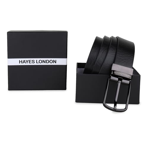 Image of HAYES LONDON Belts for Men Leather Original - Belt for Men Formal with Classic Design, Durable and Italian Reversible Men Belts for All Occasions
