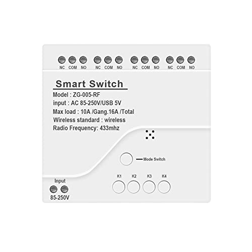 Yopeissn 4CH Zigbee Smart Light Switch AC 85-250V RF433 Empfangen 10A Relais Arbeiten mit Assistant, Tuya Smart Life