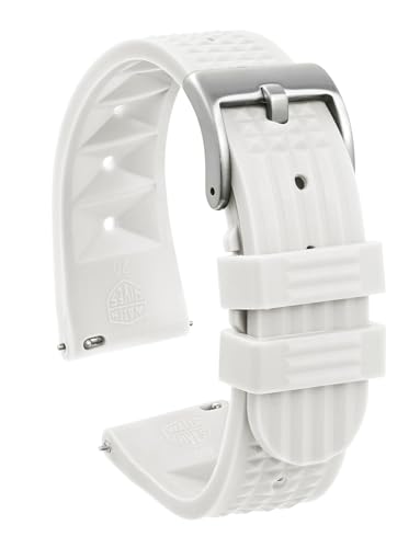 watchdives Rubber Waffle Watch Band, Soft Rubber Watch Strap Waterproof Replacement Dive Watchbands with Two Fixing Loops for Men & Women (White-Fast Release, 20mm)