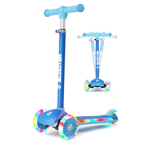 Image of KORIMEFA Scooter for Kids Ages 3-8 with Light-Up Wheels & Deck, 3-Wheel Toddler Scooter with Adjustable Height, Anti-Slip Deck, Lean-to-Steer