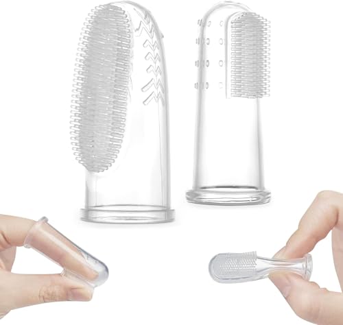 Image of haakaa Silicone Baby Finger Toothbrush Set -360º Bristle for Baby Oral Gum Cleaning| Baby Teething Training| Newborn Oral Massager, BPA Free,2PK - 0m+Babies - Clear