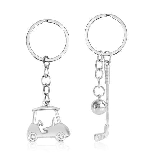 Mikovivi 2pcs Golf Keychain, Funny Golf Cart & Club Chain