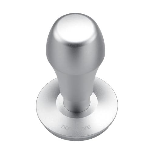 Normcore 58.5mm Coffee Tamper V4.1 with Click Sound Feedback, Espresso Barista Hand Tamper, Spring Loaded Tamper With Flat Base, Anodized Aluminum Handle, Compatible with 58mm Espresso Machine, Silver