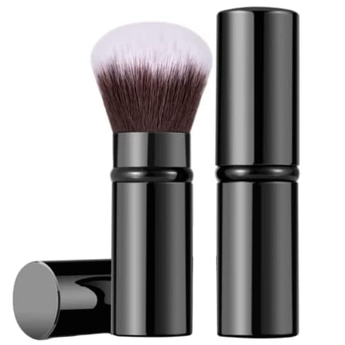 Retractable Makeup Brush Telescopic Face Brush Retractable Face Kabuki Brush Round Powder Travel Makeup Brushes Powder Foundation Blush Portable Makeup Brush (Black)