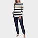 Women's Winter Fuzzy Pajamas Set Long Sleeve Fleece Soft Striped Pjs Top & Pants Sleepwear 2Pcs Lounge Sets with Pockets