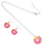 PLAFOPE Conjunto de Pendientes y Collar Decorativo y Resistente de Acero Inoxidable Diseño de Donut de Dibujos Animados para Uso Diario y Ocasiones Formales