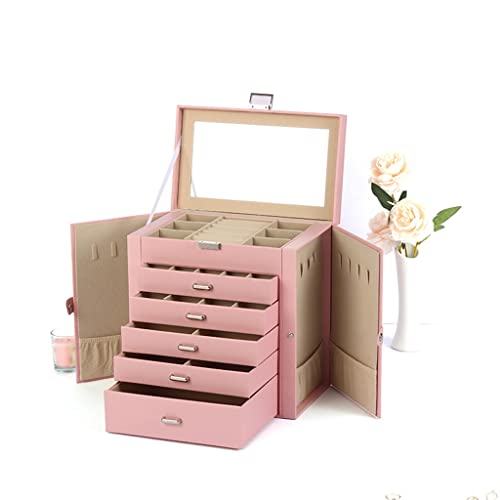 OZBMA Joyero Organizador Joyero PU Princesa Joyería Caja de Almacenamiento de Cinco Capas Joyero Organizador de Joyas Pequeño (D 27x16x28cm) (A 27x16x28cm)