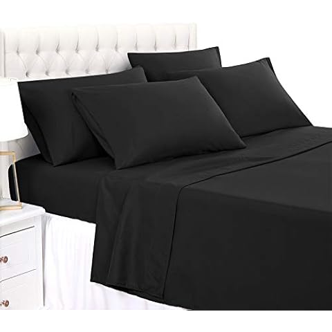 DDECOR Solid Style Luxurious 1000-TC Heavy Pima Cotton 4-PCs Sheet Set Fits 7-9 Inch Deep Pockets (1 Fitted, 1 Flat, 2 Pillowcase) Premium Hotel Quality (Queen, Black) Cover