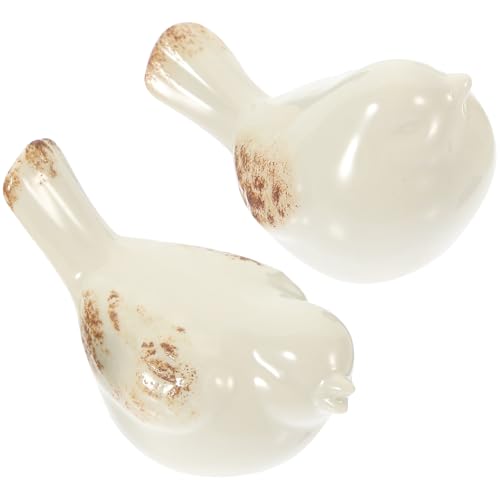 SAFIGLE 2 Figuras de Pájaros de Cerámica Blanca, Decoración de Escritorio de Porcelana para El Hogar, con Abierto Y Cerrado, Pequeños Adornos de Pájaros para La Oficina.