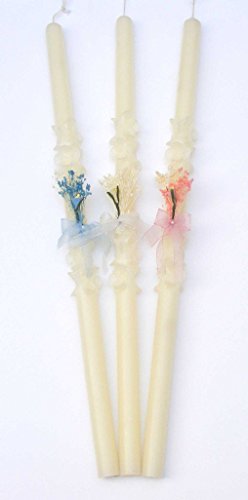 Velas PINSART Vela de Bautizo Decorada con Flores pinzadas, Flores y un Lazo Blanco. Seda. (PERSONALIZACIÓN Rosa)