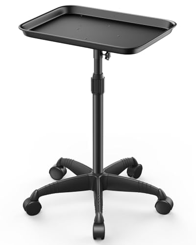 VERYTOP Rolling Salon Tray on Wheels - Adjustable Height 25-37 Tattoo Tray Premium Aluminum Easy Assembly Salon Trolley Cart for Clinic Spa Tattoo Studio Elderly Care Home Use(37inch)
