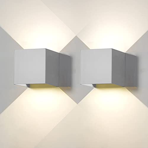 2 Pezzi Applique da Parete Esterno LED Lampada da Esterni Moderno Interni Grigio 6W 4000k Luce Naturale IP65 Lampade Muro Impermeabile Quadrata Alluminio su Giù Regolabile Design Facile da Installare