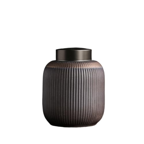 Angoda 茶葉缶 保存容器 錫蓋螺紋鍍金 密閉保存 防湿設計 和風造型 内蓋付き 茶葉鮮度保持 キッチン用品 各種茶対応 (S,錫蓋の縞模様の金箔茶筒)