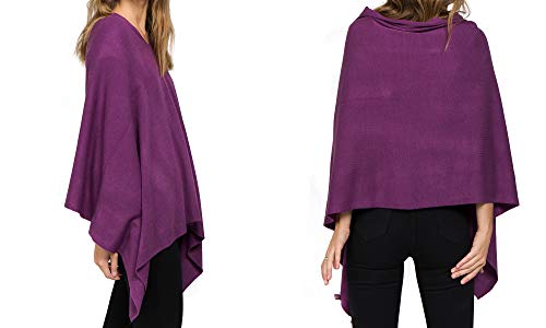 Image of Scarfand's Versatile V-Neck Boat Neck Cashmere Feel Poncho Sweater Bright Solid Colors