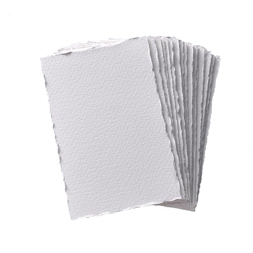 tumuarta Deckle Edge Aquarell papier mit Büttenrand, 100% Baumwolle, 300 g/m², 30 Blatt, Säurefrei, Handgemacht Aquarell papier für Mixed Media (10x15 CM)