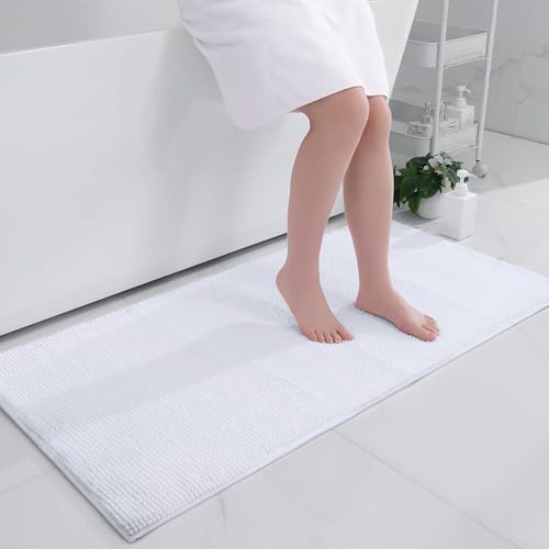 Homaxy Chenille Badezimmerteppich rutschfeste Badematte Waschbar Badteppich Weich Badvorleger Saugfähige Duschvorleger für Badezimmer - 60x120 cm, Weiß