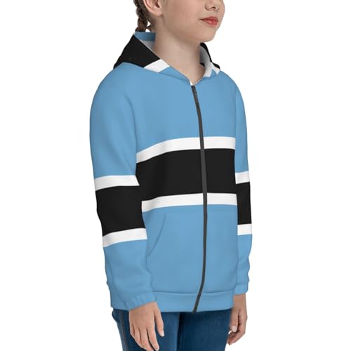 Flag of Botswana Print Girls Athletic Zip Up Hoodies,Sweatshirts with Pockets Long Sleeve Hooded Jackets, for 7-18 Y3