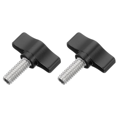 QUARKZMAN 2 Pz 1/4 - 17.2 Vite a Farfalla, Vite a Testa Esagonale Filettata in Acciaio Inox 304 con Manopola a Dado Zigrinato Regolabile Viti di Serraggio per Diversi Tipi, Nero