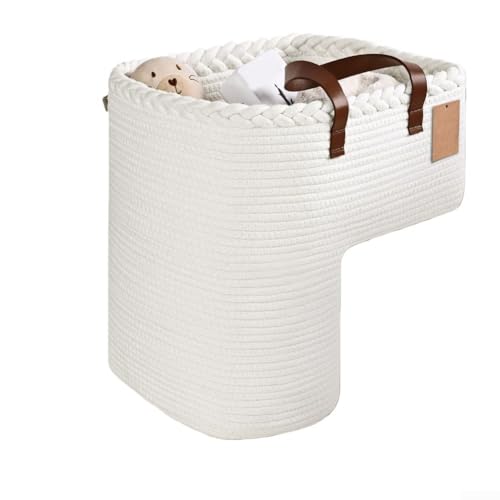 Panier d'escalier en lin avec poignées pour un rangement efficace sur moquette – Organisez les jouets, les livres, les téléphones et plus avec style (D)