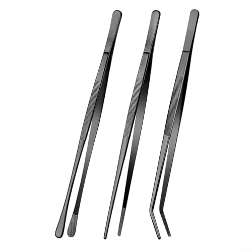 WIIYENA 3 pinzette per barbecue Pinzette da cucina con punte seghettate di precisione in acciaio inox per grigliare Manipolazione di precisione Set di 3 pezzi in acciaio inossidabile