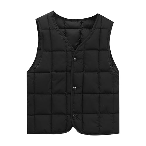 Toddler Boys Girls Puffer Vest Autumn Winter Solid Color Button Down Sleeveless Jackets Warm Comfy Outwear for Kids