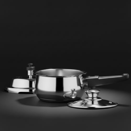 Image of GARUDA NRI Stainless Steel Pressure Cooker with Glass Lid, Handi Shape, Sandwich Bottom, Induction Compatible (3.5 Litres)