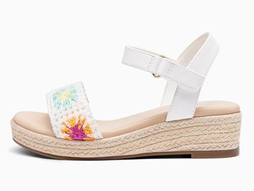 Coutgo Girls Espadrilles Sandals Platform Wedge Heels Open Toe Ankle Strap Boho Summer Dress Shoes White by Coutgo - Used condition - Image 2