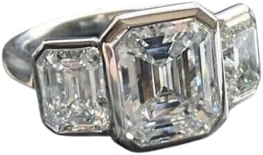 shine_jewels 4.00Ct Emerald Cut Lab Created Diamond Bezel Set Women's Engagement Ring, 14K White Gold Finish, 925 Sterling Silver