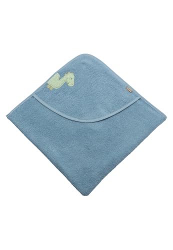 Sterntaler Kapuzenbadetuch 80x80 cm Dino Rexi - Badetuch mit Applikation auf der Kapuze - Babybadetuch aus saugfähiger Baumwolle, blau
