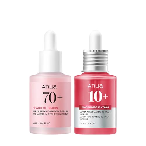 Anua 10% Niacinamide + 4% Tranexamic Acid Serum & Peach 70 Niacinamide Serum for Dull Skin, Skin Barrier, Fragrance-Free, Korean Skincare