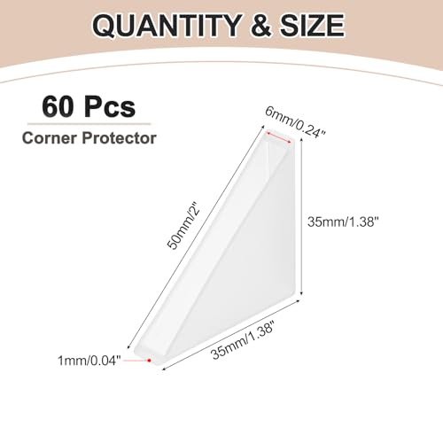 Image of uxcell 60Pcs Triangle Glass Corner Protector, 0.24 x 1.38 Inch Plastic Glass Table Corner Protector Transport Corner Guard for Glass, Ceramics, Wood, and Steel(Right Angle, Clear)