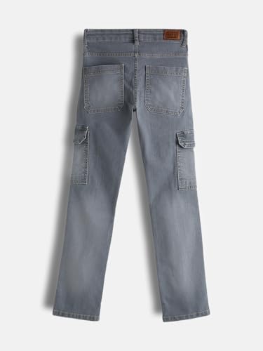 Image of Urbano Juniors Boy's Slim Fit Washed Denim Cargo Jeans with 6 Pockets Stretchable