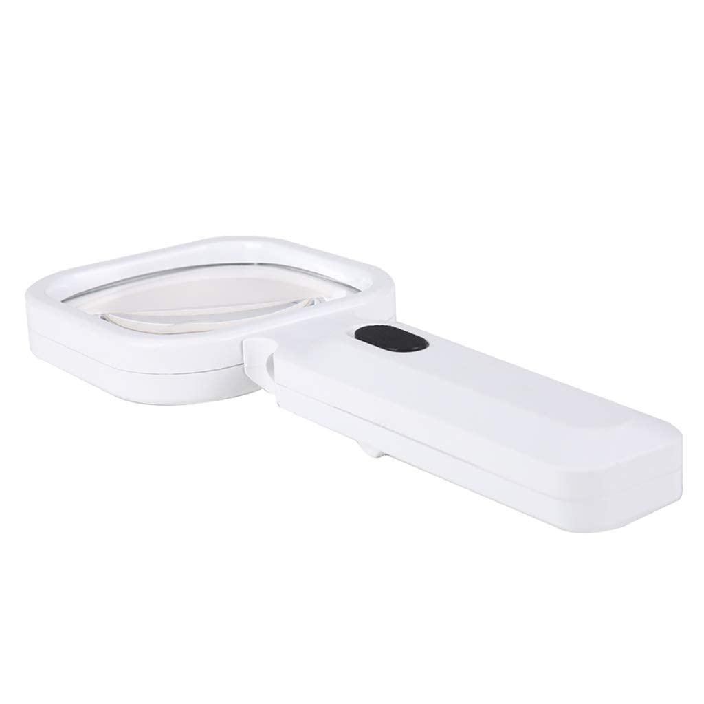 Lupa de Mano con luz, Lente PMMA Plegable 4 LED, para Leer Libros, Publicidad, Instrucciones, periódicos, Contenido de teléfonos móviles, apreciación de Joyas, exploración de Campo, Plantas